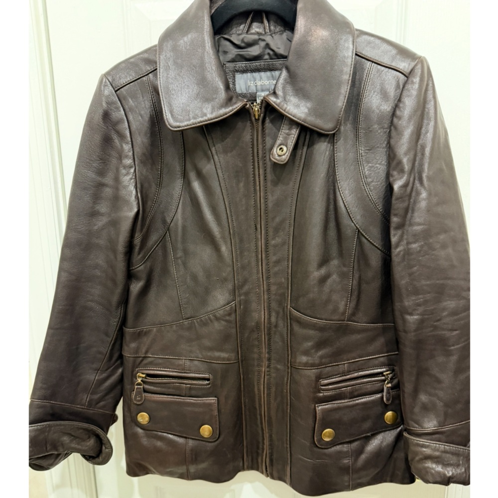 Liz Claiborne Dark Brown 100% Genuine Leather Jacket